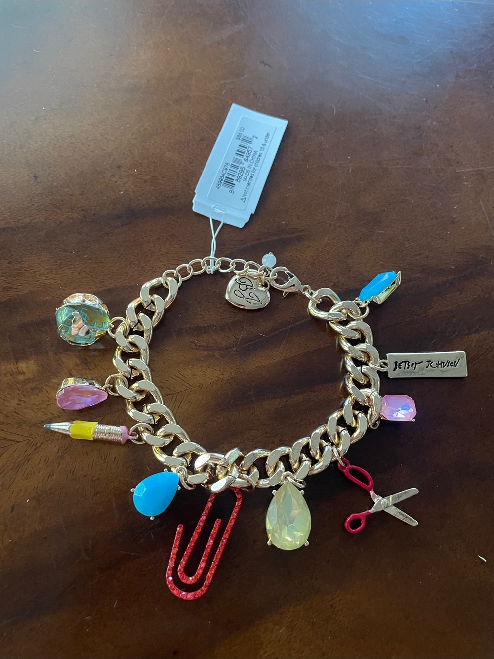 Betsey Johnson Gold-Tone School Charm Bracelet with Multicolor Gems NWT Teacher